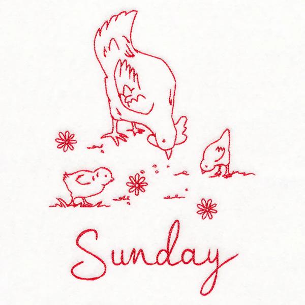 Country Chicken on Sunday (Redwork) - Image 3