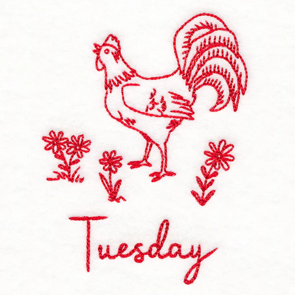 Country Chicken on Tuesday (Redwork) - Image 2