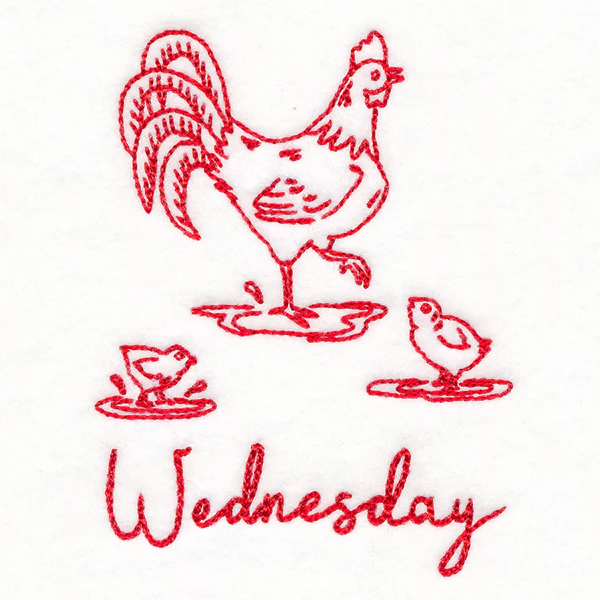 Country Chicken on Wednesday (Redwork) - Image 2