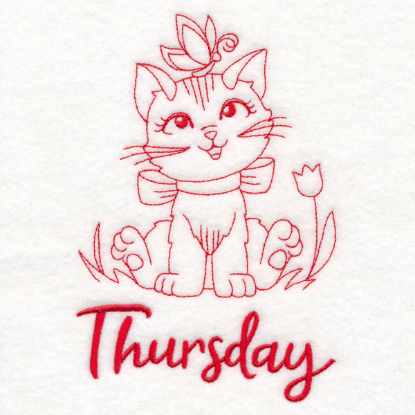 Country Kitten on Thursday (Redwork) - Image 3