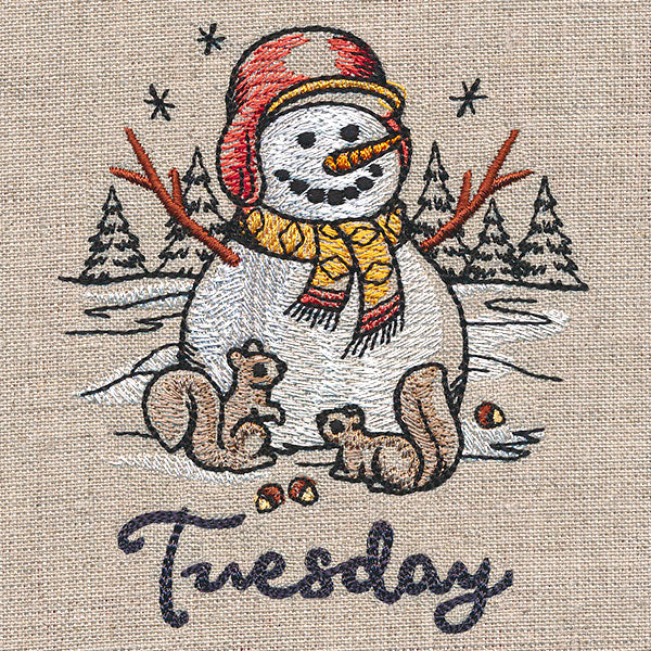 Country Snowman and Squirrels on Tuesday - Image 2