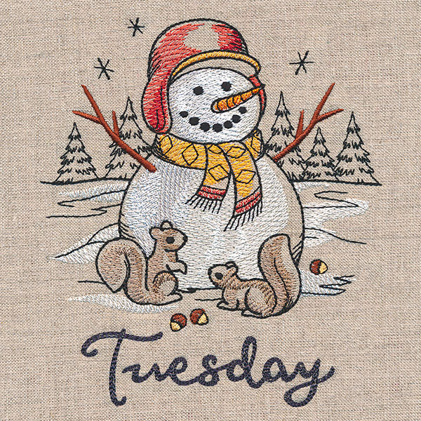 Country Snowman and Squirrels on Tuesday - Image 3