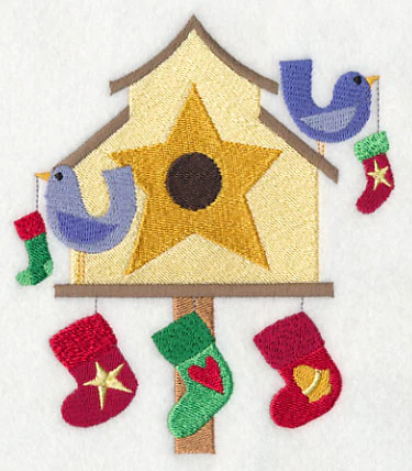 Cozy Christmas Birdhouse with Stockings - Image 2