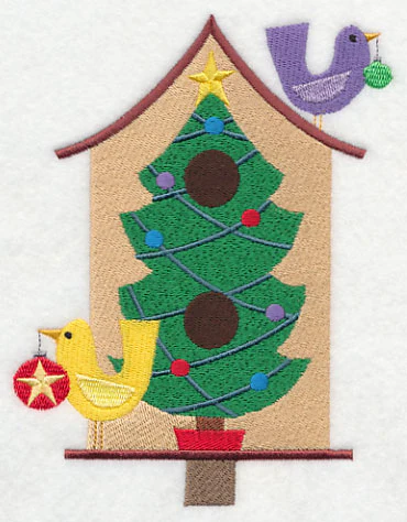 Cozy Christmas Birdhouse with Tree - Image 2