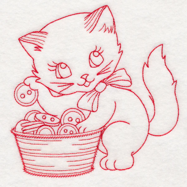 Crafty Cat with Buttons (Redwork) - Image 4