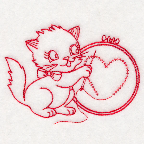 Crafty Cat with Embroidery (Redwork) - Image 3