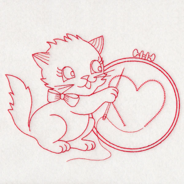 Crafty Cat with Embroidery (Redwork) - Image 4