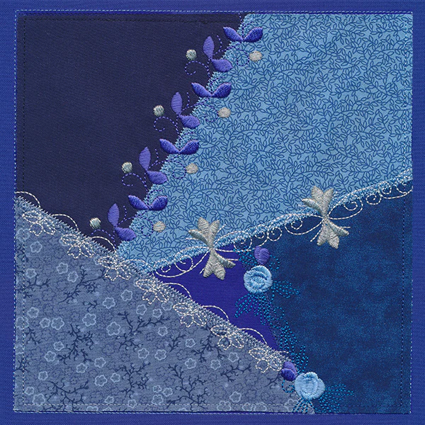 Crazy Patchwork Blue Magic Quilt Block (Heirloom Applique) - Image 6