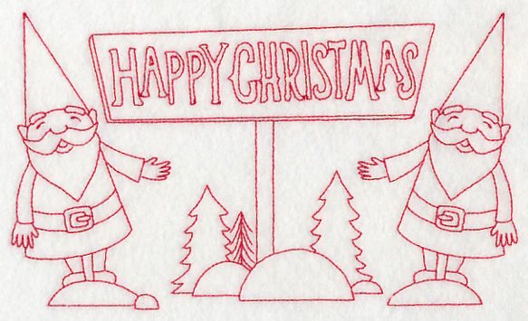 Danish Christmas Elves Happy Christmas (Redwork) - Image 2