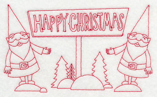 Danish Christmas Elves Happy Christmas (Redwork) - Image 3