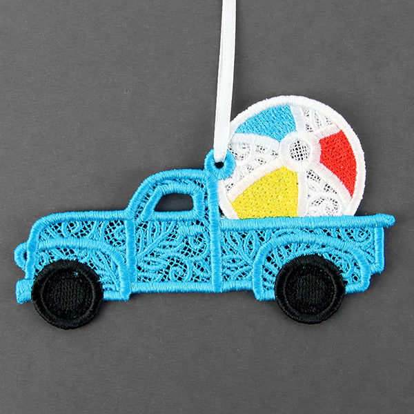 Day at the Beach Retro Truck Ornament (Lace) - Image 2