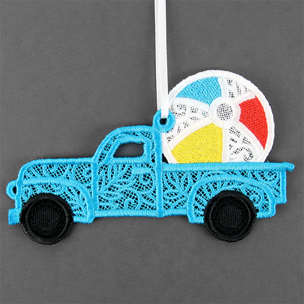 Day at the Beach Retro Truck Ornament (Lace) - Image 4