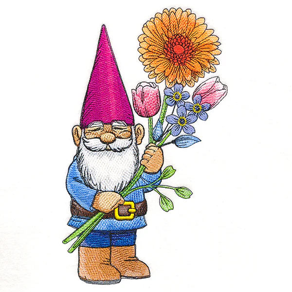 Delightful Gnome with Flower Bouquet - Image 2