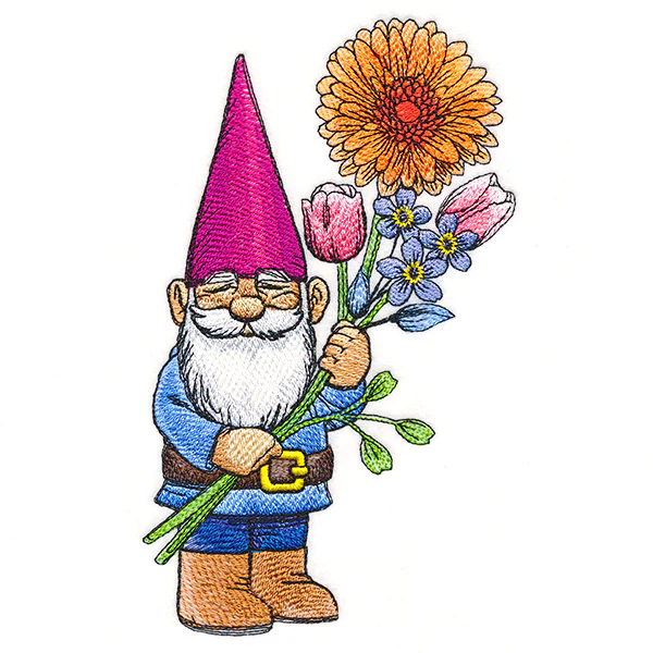 Delightful Gnome with Flower Bouquet - Image 3
