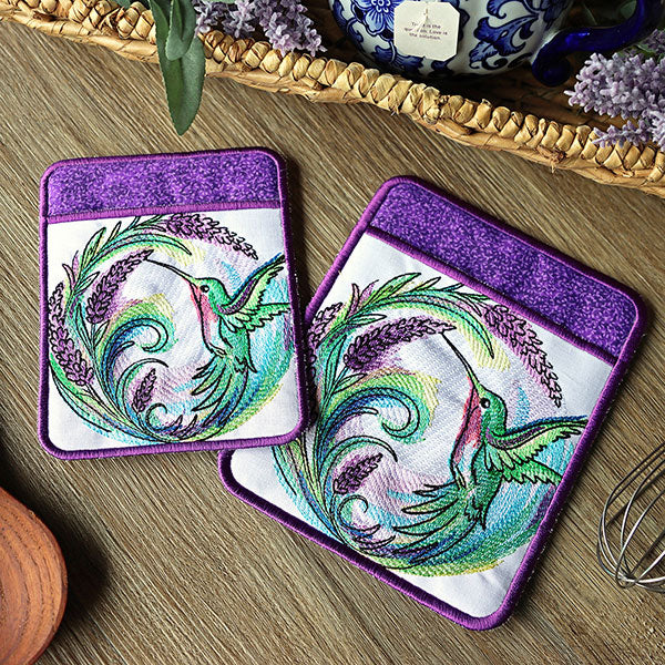 Lavender Hummingbird Potholder (In-the-Hoop) - Image 2