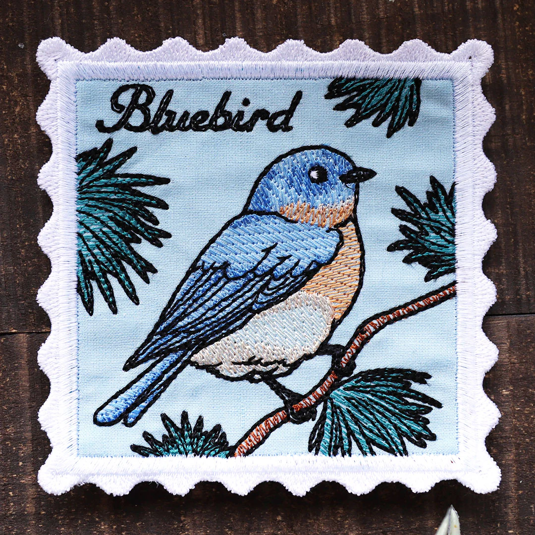 Lace Edge Bird Stamp Coaster - Bluebird (In-the-Hoop) - Image 3