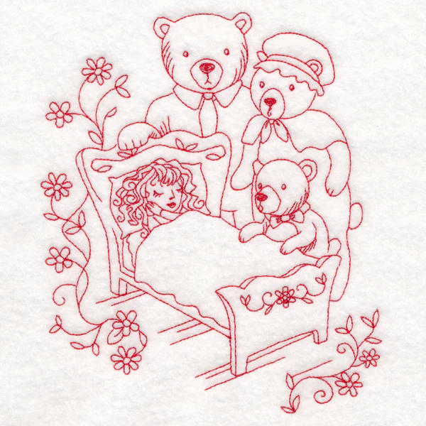 Enchanted Fairy Tale - Goldilocks (Redwork) - Image 2