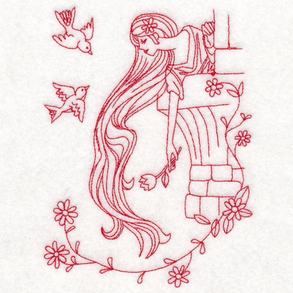 Enchanted Fairy Tale - Rapunzel (Redwork) - Image 3
