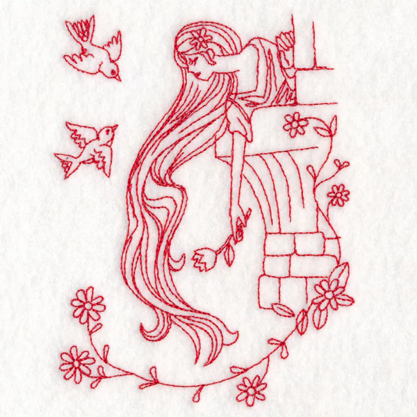 Enchanted Fairy Tale - Rapunzel (Redwork) - Image 4