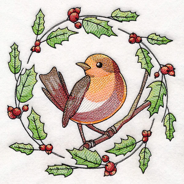European Robin & Holly Wreath - Image 3