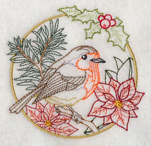 European Robin in Christmas Blooms (Vintage) - Image 5
