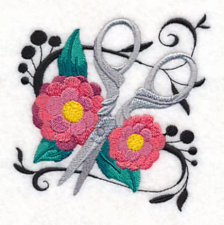 Fanciful Scissors with Zinnias