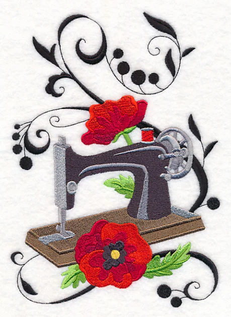 Fanciful Sewing Machine with Poppies - Image 2