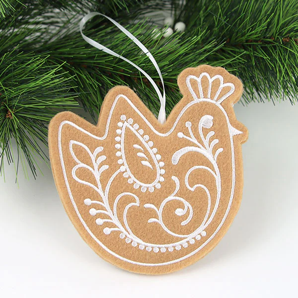 Farm Gingerbread Cookie Ornament - Chicken (In-the-Hoop) - Image 5