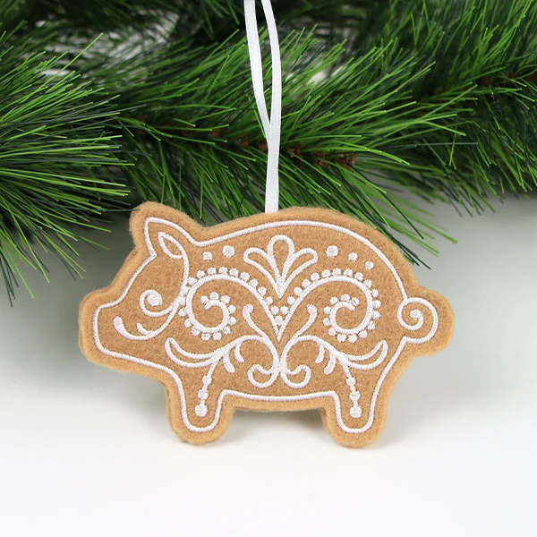 Farm Gingerbread Cookie Ornament - Pig (In-the-Hoop) - Image 2