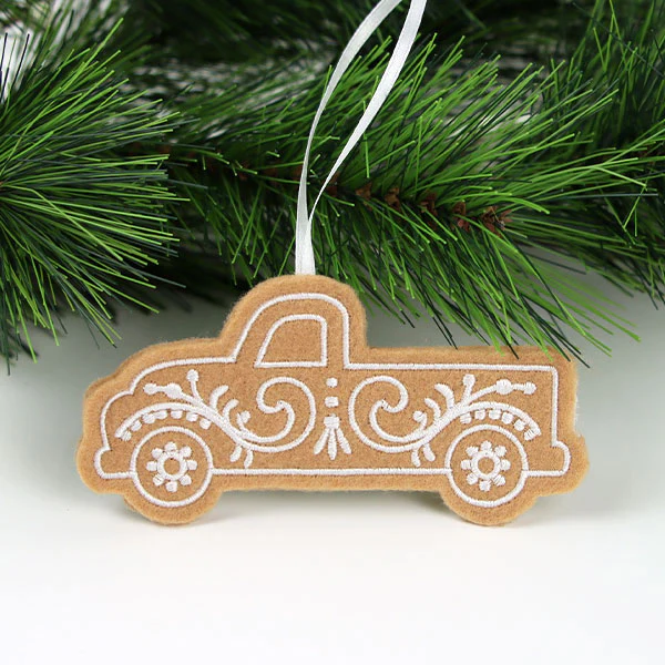 Farm Gingerbread Cookie Ornament - Retro Truck (In-the-Hoop) - Image 4