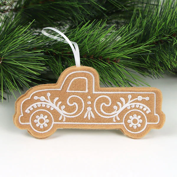 Farm Gingerbread Cookie Ornament - Retro Truck (In-the-Hoop) - Image 7