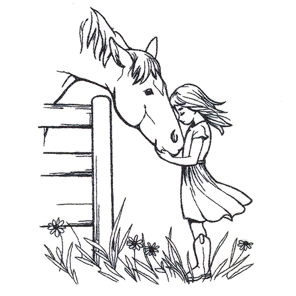 Farm Horse and Girl Friendship Scene - Image 3
