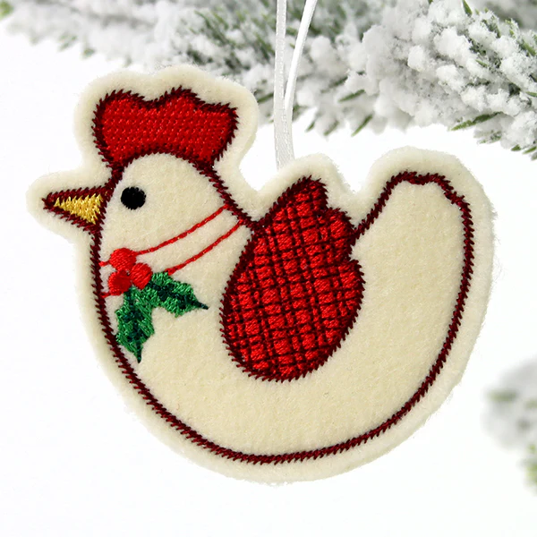 Farmhouse Christmas Chicken Ornament (In-the-Hoop) - Image 2