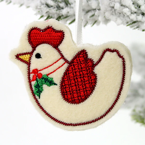 Farmhouse Christmas Chicken Ornament (In-the-Hoop) - Image 3