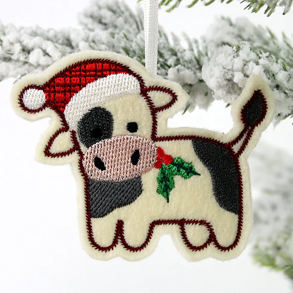 Farmhouse Christmas Cow Ornament (In-the-Hoop) - Image 3