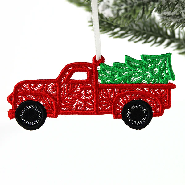 Festive Christmas Retro Truck Ornament (Lace) - Image 2