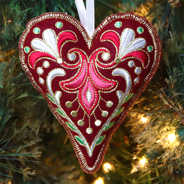 Festive Filigree Christmas Ornament - Heart (In-the-Hoop) - Image 3