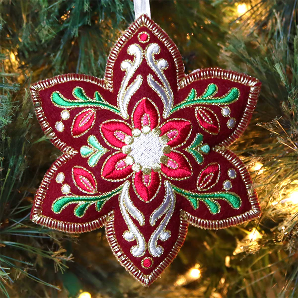Festive Filigree Christmas Ornament - Poinsettia (In-the-Hoop) - Image 5