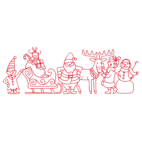 Festive Friends Border (Redwork) - Image 4