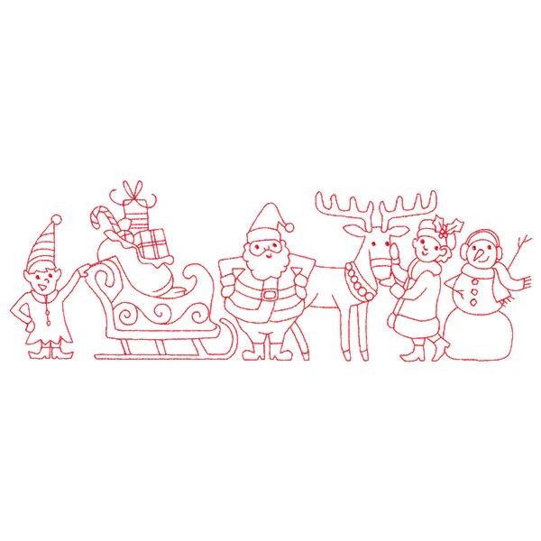 Festive Friends Border (Redwork) - Image 5