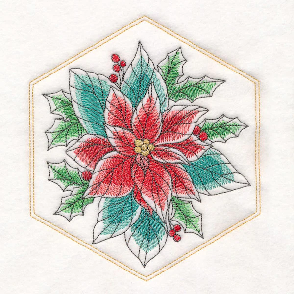 Festive Stitches Quilt Hexagon - Poinsettia Bouquet - Image 2