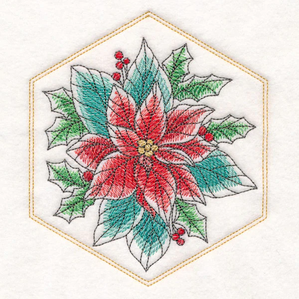 Festive Stitches Quilt Hexagon - Poinsettia Bouquet - Image 3