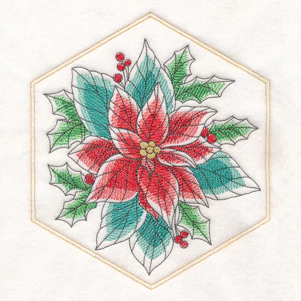 Festive Stitches Quilt Hexagon - Poinsettia Bouquet - Image 4