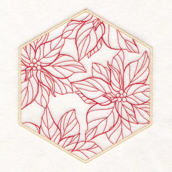 Festive Stitches Quilt Hexagon - Poinsettias - Image 2