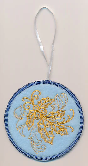 Filigree Christmas Holly Ornament (Goldwork) (In-the-Hoop)
