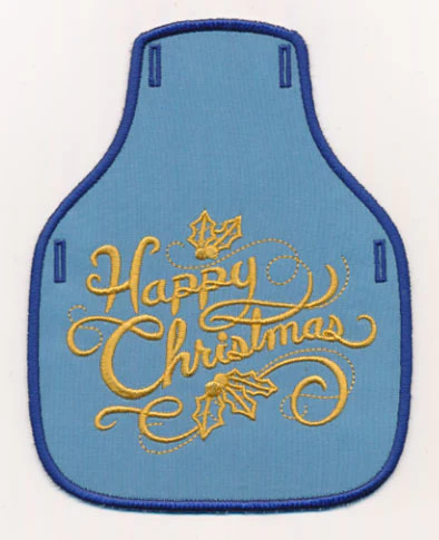 Filigree Happy Christmas Bottle Apron (Goldwork) (In-the-Hoop)