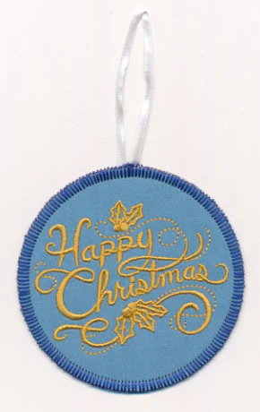 Filigree Happy Christmas Ornament (Goldwork) (In-the-Hoop)