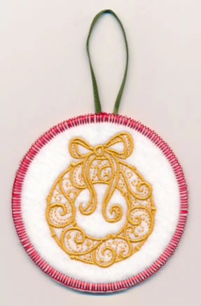 Filigree Wreath Ornament (Goldwork) (In-the-Hoop)