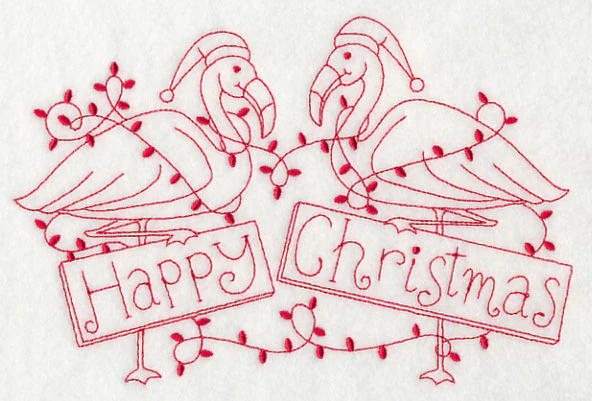 Flamingo Happy Christmas (Redwork) - Image 2