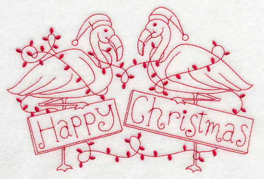Flamingo Happy Christmas (Redwork) - Image 3